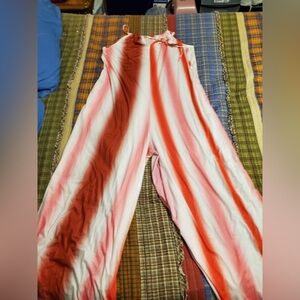 Pink, Red and White Striped Jumpsuit